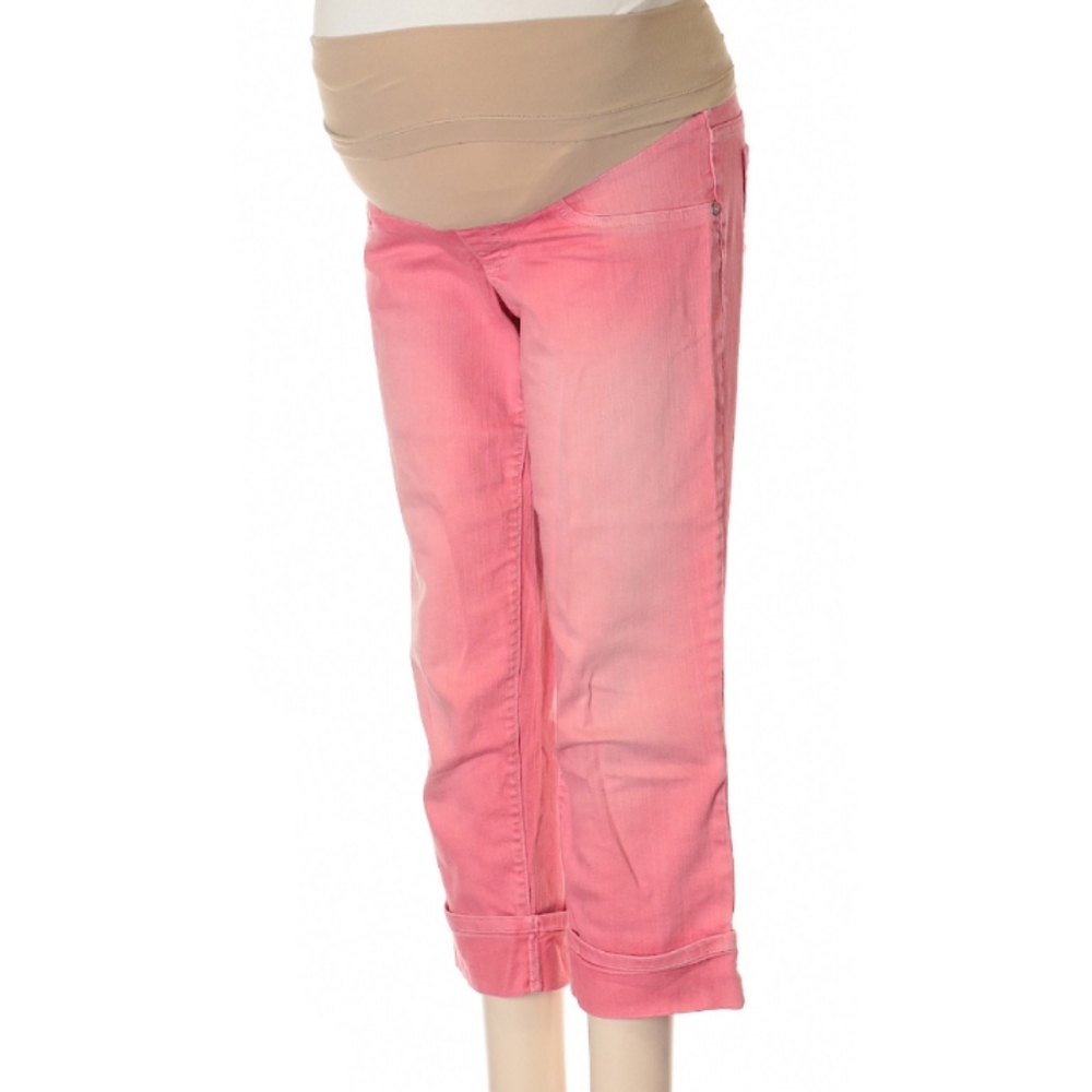Indigo Blue Pink Full Belly Stretch Panel Cropped Denim Maternity Jeans 4 EUC